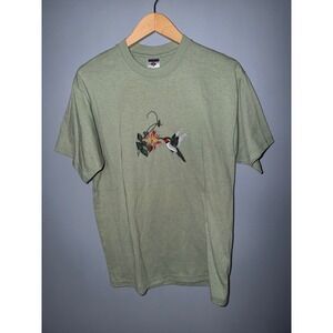 Jerzees Heavyweight Blend‎ T Shirt Hummingbird Flower Embroidered Sage Green M